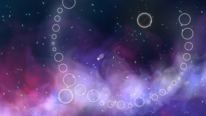 Abstract space with glowing circles and particles
