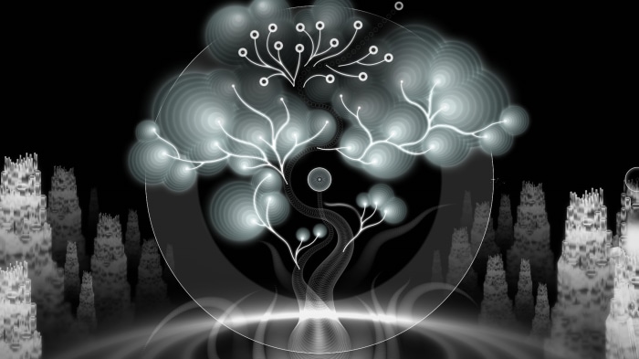 Abstract glowing tree in a surreal landscape