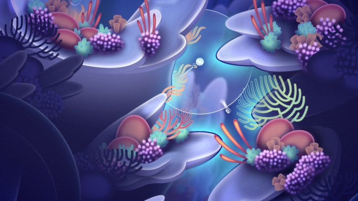 Abstract underwater coral reef with glowing elements
