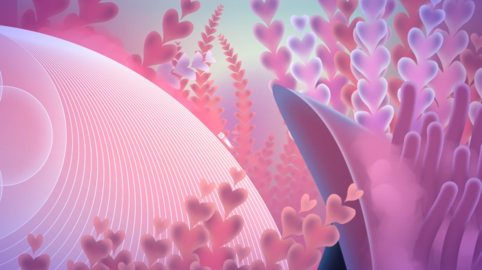 Abstract pink and purple hearts and shapes