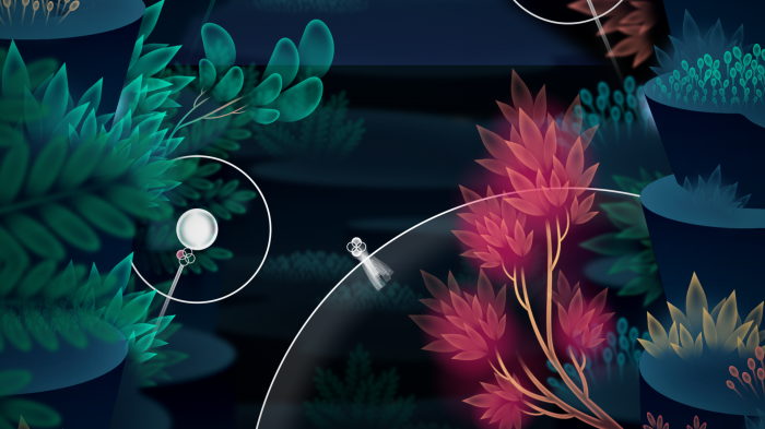 Fantasy world with glowing plants and magical objects