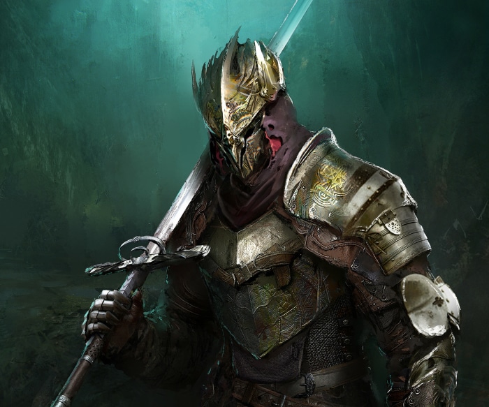 Knight with ornate armor and sword from Elden Ring