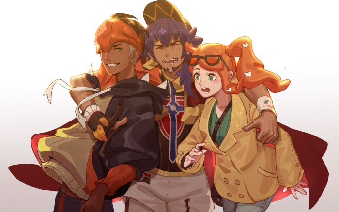 Leon, Raihan, and Sonia from Pokémon Sword and Shield