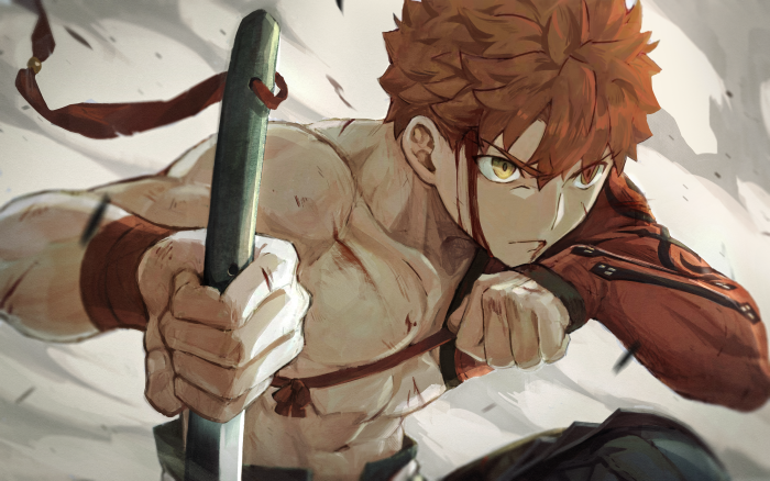 Shirou Emiya from Fate/Grand Order holding a sword