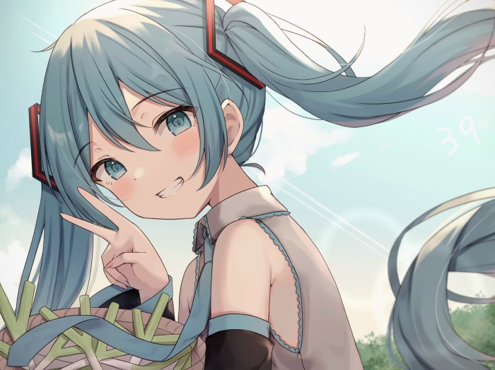 Hatsune Miku holding a basket of leeks