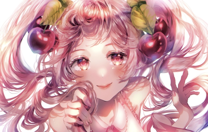 Hatsune Miku with cherries in her hair
