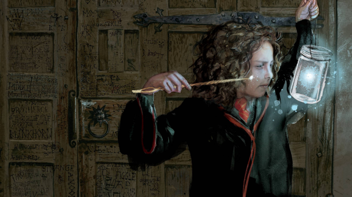 Hermione Granger from Harry Potter with a magical light