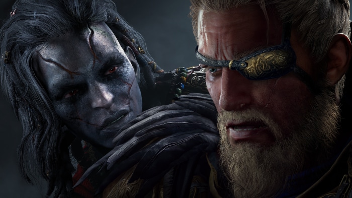 Eivor and Odin from Assassin's Creed Valhalla: Dawn of Ragnarok