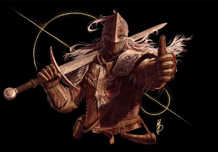Tarnished from Elden Ring giving a thumbs up