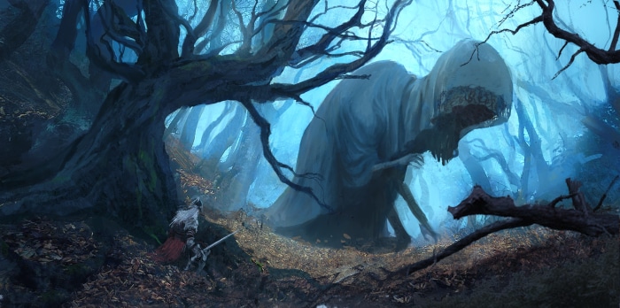Tarnished facing a giant creature in Elden Ring 4K
