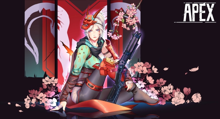 Wraith from Apex Legends with Japanese mask and shotgun