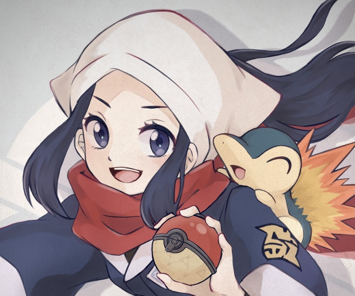 Akari from Pokémon Legends: Arceus with Cyndaquil