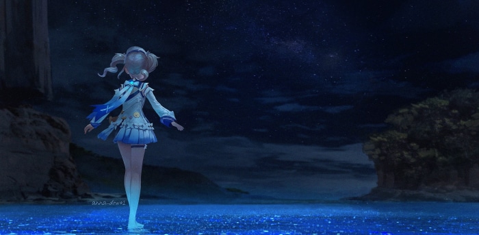 Barbara from Genshin Impact under the stars