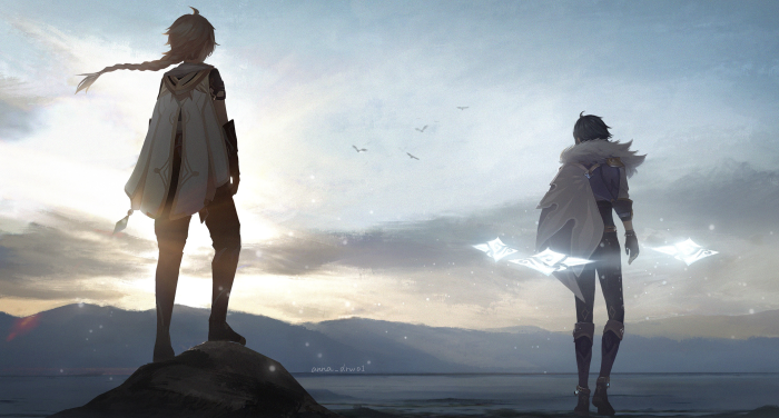 Aether and Kaeya from Genshin Impact