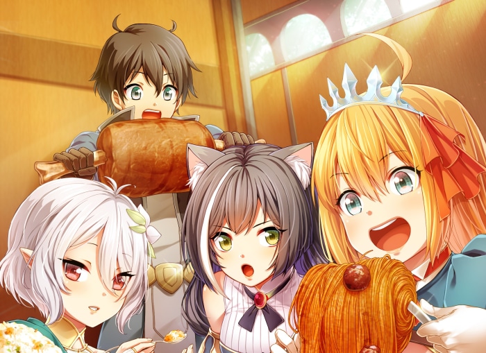 Princess Connect! Re:Dive characters eating a feast