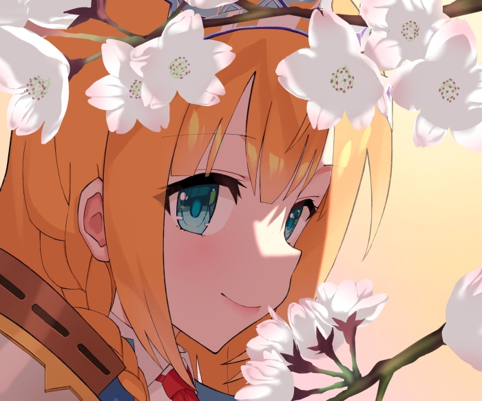 Pecorine from Princess Connect! Re:Dive with cherry blossoms