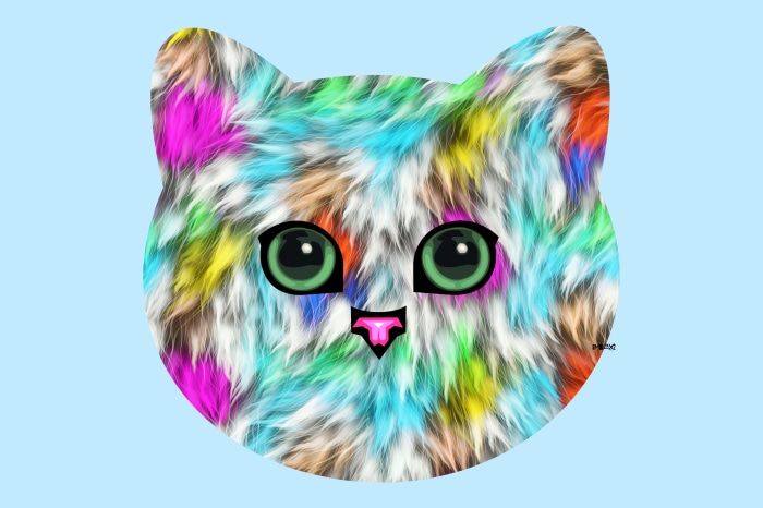Colorful Cat Face with Green Eyes