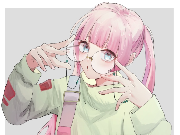 Anime girl with pink hair and glasses