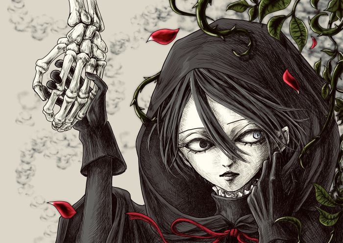 Richard from Requiem of the Rose King with a skeleton hand