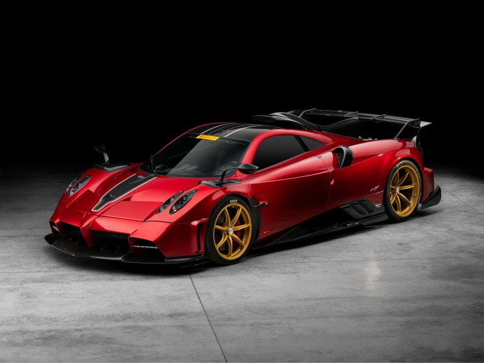 Red Pagani Imola Supercar with Gold Wheels