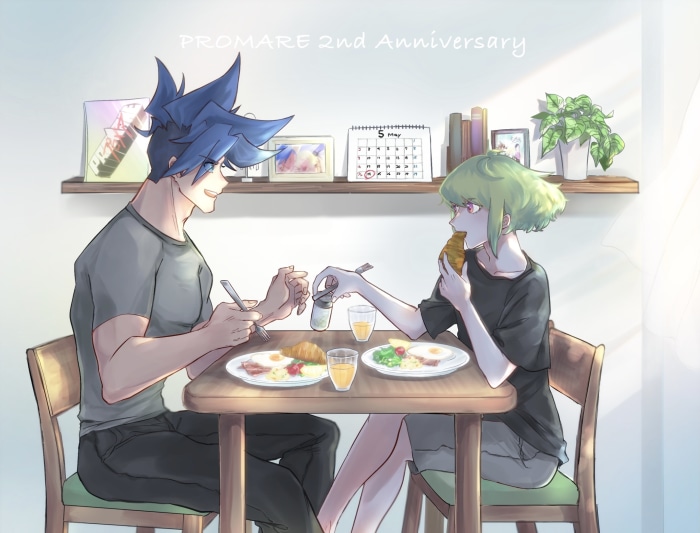 Galo Thymos and Lio Fotia from Promare having breakfast