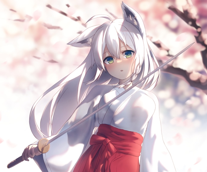 Shirakami Fubuki from Hololive with a Katana