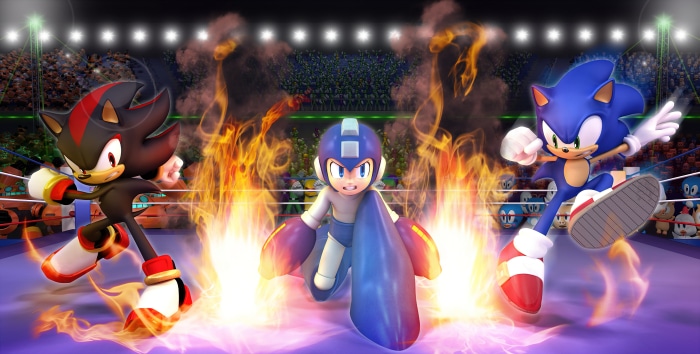 Sonic, Shadow, and Mega Man in a Fighting Ring