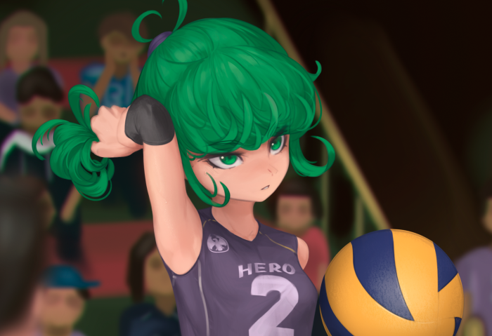 Tatsumaki from One-Punch Man holding a volleyball
