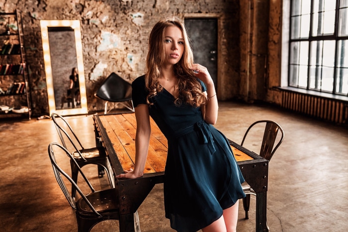 Dasha Diaghilev by Vlad Popov in a dark dress
