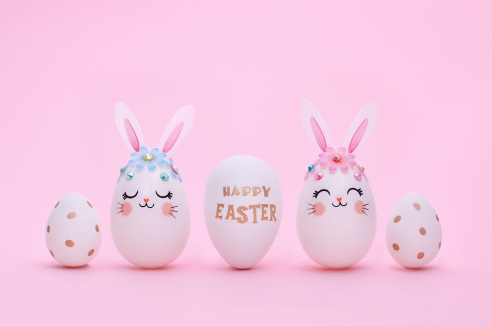 Decorated Easter Bunny Eggs with "Happy Easter" message
