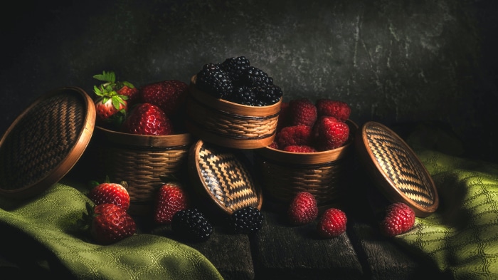 Still Life of Berries in Baskets