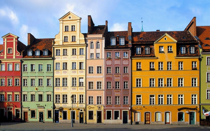 Colorful historic buildings in Market Square, Poland
