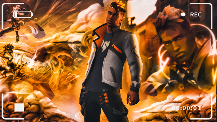 Phoenix from Valorant with fiery background