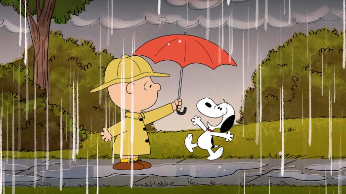 Charlie Brown and Snoopy in the Rain