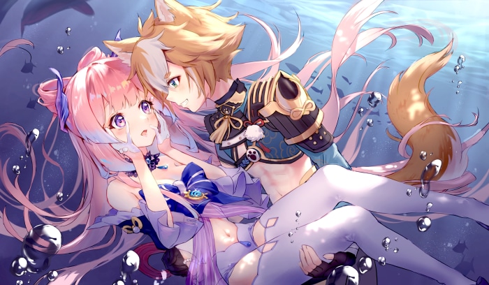 Sangonomiya Kokomi and Gorou from Genshin Impact 4K