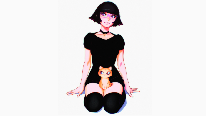 Girl with glasses and a cat