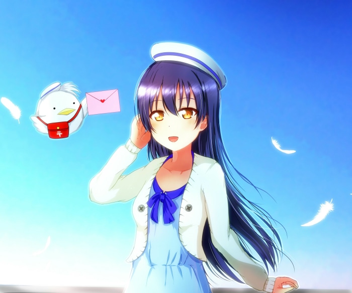 Umi Sonoda from Love Live! with a bird