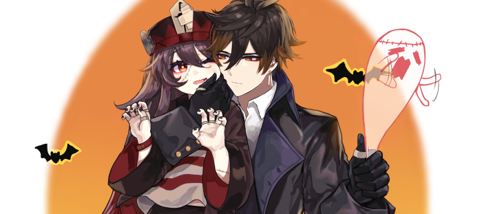 Hu Tao and Zhongli from Genshin Impact Halloween