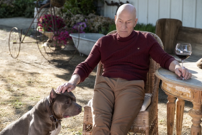 Jean-Luc Picard from Star Trek: Picard with a dog