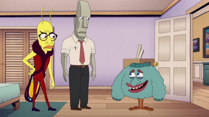 Three characters in a room