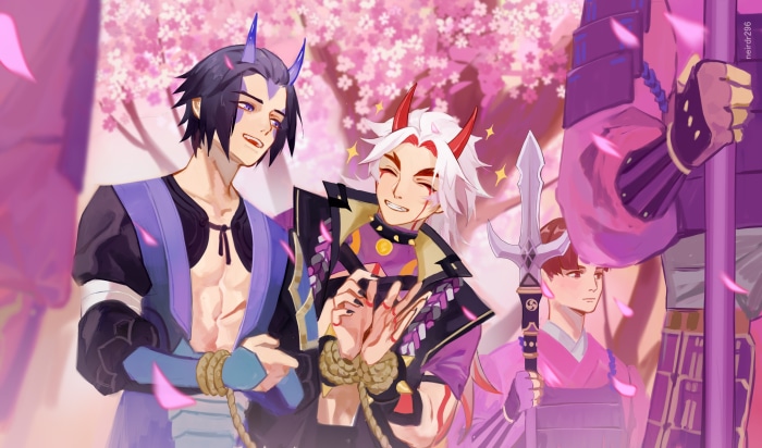 Arataki Itto and another character from Genshin Impact