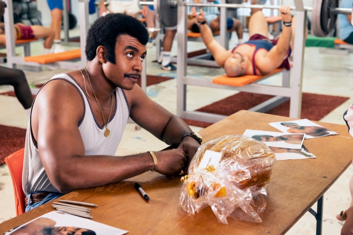 Dwayne Johnson from Young Rock signing autographs