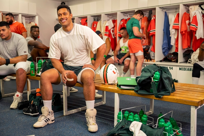 Dwayne Johnson from Young Rock in a locker room
