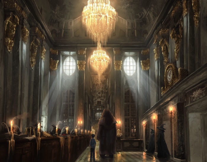 Rubeus Hagrid and Harry Potter in Gringotts Bank
