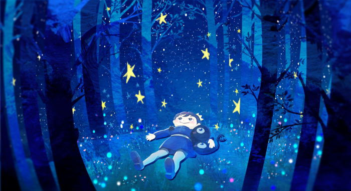 Bojji and Kage from Ranking of Kings in a starry forest