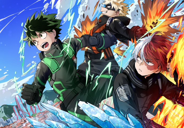 My Hero Academia: Izuku Midoriya, Katsuki Bakugo, and Shoto Todoroki