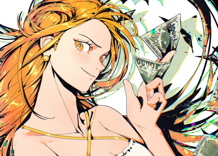 Nami from One Piece holding money