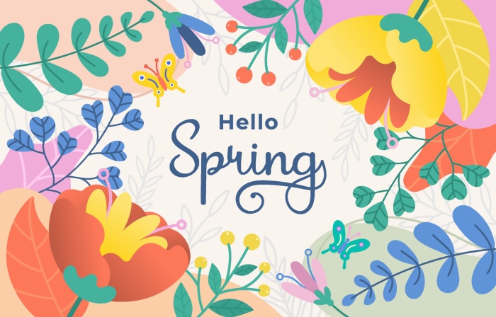 Artistic Spring Illustration with Flowers and Butterflies