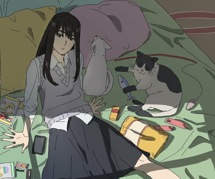 Mizuho from Sonny Boy with cats