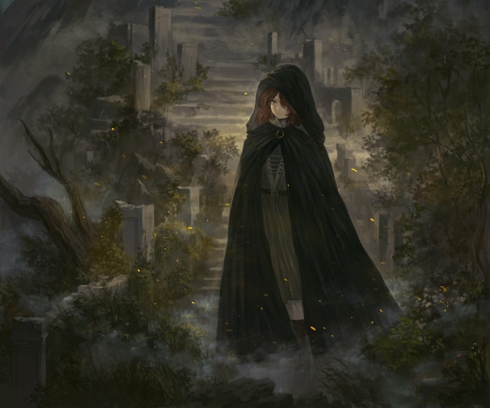 Melina from Elden Ring in ruins